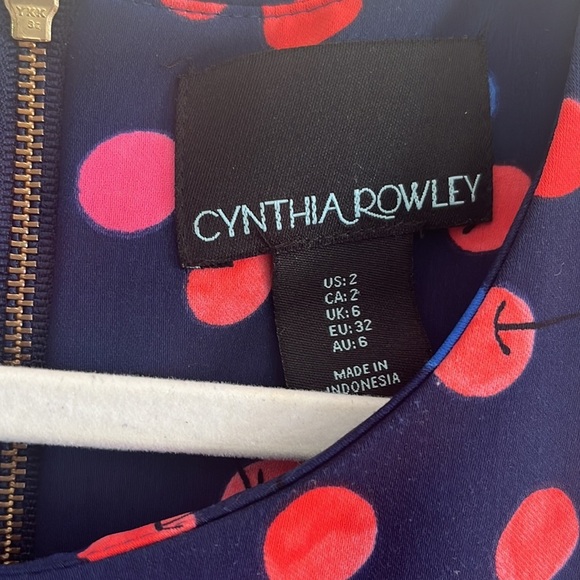 Cynthia Rowley Drop Waist Polka Dot Cherry Mini Dress sz 2 Twee summer girly - Picture 2 of 7
